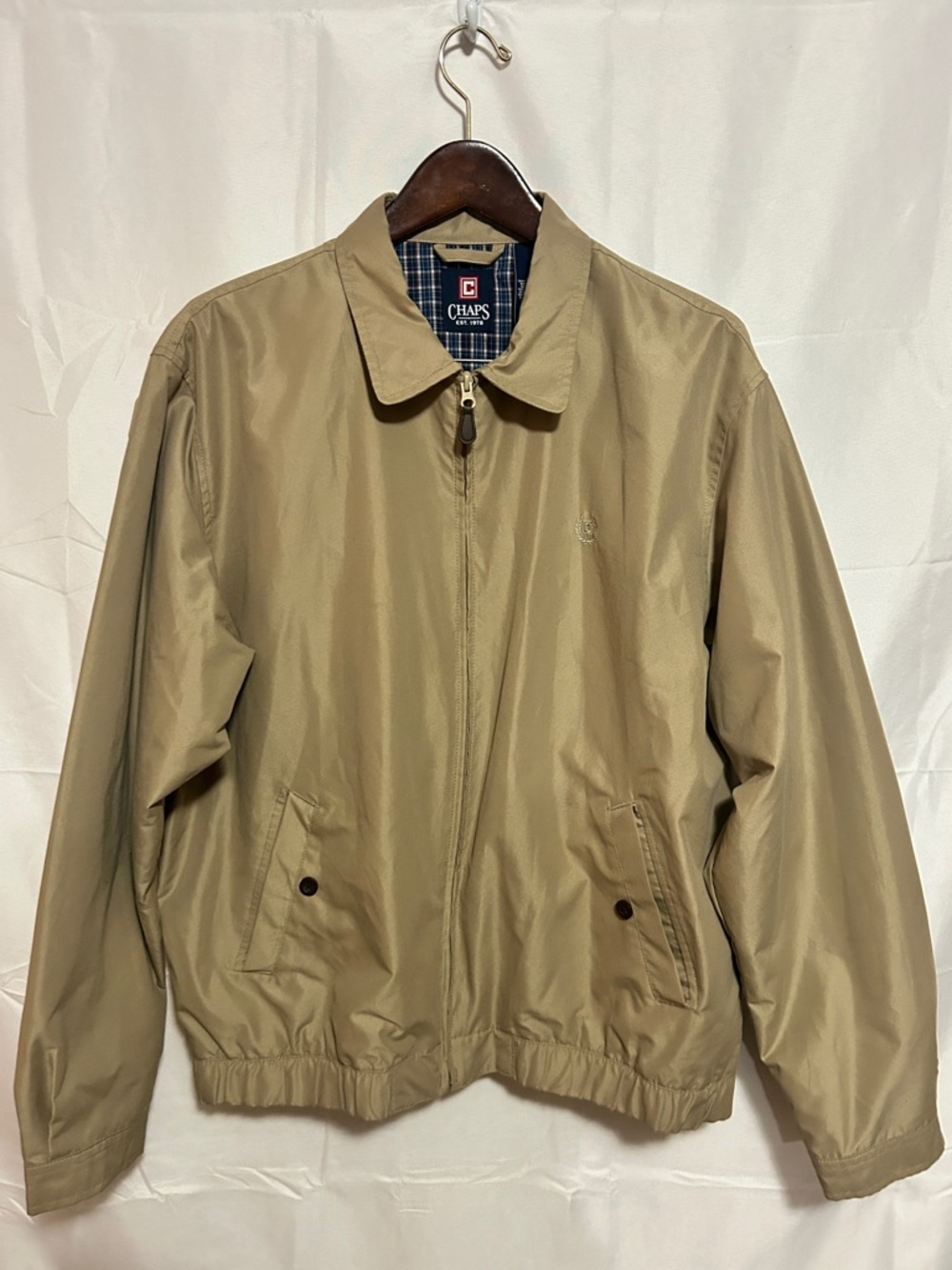Chaps‎ Ralph Lauren Tan Harrington Jacket Mens Large Plaid Lined Y2K Grandpa